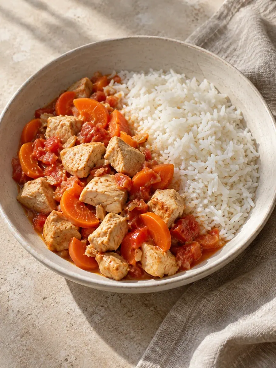Иллюстрация: курица с рисом и овощами